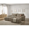 Image de Canapé d'angle fixe IVANE avec dossier avance-recule en tissu texturé et son pouf taupe angle gauche BOBOCHIC 4 places