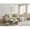 Image de Canapé d'angle convertible FUJI tissu bouclette avec pouf beige angle droit BOBOCHIC 3 places