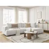 Image de Canapé d'angle L convertible FUJI tissu bouclette avec pouf blanc angle droit BOBOCHIC 4 places