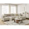 Image de Canapé d'angle L convertible FUJI tissu bouclette avec pouf beige angle droit BOBOCHIC 4 places