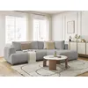 Image de Canapé d'angle L convertible FUJI tissu bouclette avec pouf gris clair angle droit BOBOCHIC 4 places