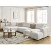 Image de Canapé panoramique convertible FUJI tissu bouclette avec pouf blanc angle droit BOBOCHIC 5 places