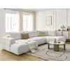Image de Canapé panoramique convertible FUJI tissu bouclette avec pouf blanc angle gauche BOBOCHIC 5 places