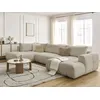Image de Canapé panoramique convertible FUJI tissu bouclette avec pouf beige angle droit BOBOCHIC 5 places