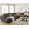 Image de Canapé panoramique convertible FUJI tissu bouclette avec pouf marron angle gauche BOBOCHIC 5 places