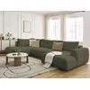 Image de Canapé panoramique convertible FUJI tissu bouclette avec pouf vert angle droit BOBOCHIC 5 places