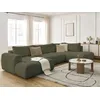 Image de Canapé panoramique convertible FUJI tissu bouclette avec pouf vert angle gauche BOBOCHIC 5 places