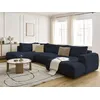 Image de Canapé panoramique convertible FUJI tissu bouclette avec pouf bleu foncé angle droit BOBOCHIC 5 places