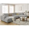 Image de Canapé panoramique convertible FUJI tissu bouclette avec pouf gris clair angle gauche BOBOCHIC 5 places