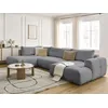 Image de Canapé panoramique convertible FUJI tissu bouclette avec pouf gris foncé angle droit BOBOCHIC 5 places