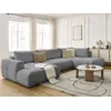 Image de Canapé panoramique convertible FUJI tissu bouclette avec pouf gris foncé angle gauche BOBOCHIC 5 places