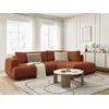 Image de Canapé d'angle L convertible FUJI tissu lisse avec pouf orange angle droit BOBOCHIC 4 places