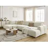 Image de Canapé panoramique convertible FUJI tissu lisse avec pouf beige angle droit BOBOCHIC 5 places