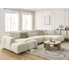 Image de Canapé panoramique convertible FUJI tissu lisse avec pouf beige angle gauche BOBOCHIC 5 places
