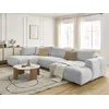 Image de Canapé panoramique convertible FUJI tissu lisse avec pouf gris clair angle droit BOBOCHIC 5 places