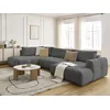 Image de Canapé panoramique convertible FUJI tissu lisse avec pouf gris foncé angle droit BOBOCHIC 5 places
