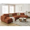 Image de Canapé panoramique convertible FUJI tissu lisse avec pouf orange angle gauche BOBOCHIC 5 places