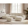 Image de Canapé panoramique convertible coffre MONTAIGNE tissu bouclette avec pouf beige angle droit BOBOCHIC 5 places