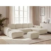 Image de Canapé panoramique convertible coffre MONTAIGNE tissu bouclette avec pouf beige angle gauche BOBOCHIC 5 places