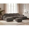 Image de Canapé panoramique convertible coffre MONTAIGNE tissu bouclette avec pouf marron angle gauche BOBOCHIC 5 places