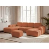 Image de Canapé panoramique convertible coffre MONTAIGNE tissu bouclette avec pouf orange angle droit BOBOCHIC 5 places
