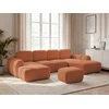 Image de Canapé panoramique convertible coffre MONTAIGNE tissu bouclette avec pouf orange angle gauche BOBOCHIC 5 places