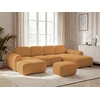Image de Canapé panoramique convertible coffre MONTAIGNE tissu bouclette avec pouf jaune angle gauche BOBOCHIC 5 places