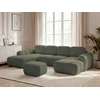 Image de Canapé panoramique convertible coffre MONTAIGNE tissu bouclette avec pouf vert angle droit BOBOCHIC 5 places