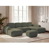 Image de Canapé panoramique convertible coffre MONTAIGNE tissu bouclette avec pouf vert angle gauche BOBOCHIC 5 places