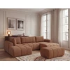 Image de Canapé panoramique fixe NESTY tissu chiné avec pouf orange angle droit BOBOCHIC 5 places