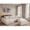 Image de Canapé panoramique fixe NESTY tissu chiné avec pouf beige angle droit BOBOCHIC 5 places
