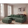 Image de Canapé panoramique fixe NESTY tissu chiné avec pouf vert foncé angle gauche BOBOCHIC 5 places