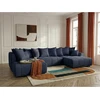Image de Canapé panoramique convertible ROXELANE tissu bouclette bleu foncé angle droit BOBOCHIC 6 places
