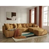Image de Canapé panoramique convertible ROXELANE tissu bouclette avec pouf jaune angle droit BOBOCHIC 6 places
