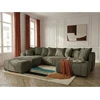 Image de Canapé panoramique convertible ROXELANE tissu bouclette avec pouf vert angle gauche BOBOCHIC 6 places