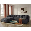 Image de Canapé panoramique convertible ROXELANE tissu chiné avec pouf gris foncé angle gauche BOBOCHIC 6 places