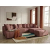 Image de Canapé panoramique convertible ROXELANE tissu chiné avec pouf rouge angle droit BOBOCHIC 6 places