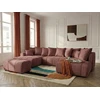 Image de Canapé panoramique convertible ROXELANE tissu chiné avec pouf rouge angle gauche BOBOCHIC 6 places