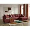 Image de Canapé panoramique convertible ROXELANE tissu bouclette rouge angle droit BOBOCHIC 6 places