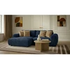 Image de Canapé d'angle compact convertible coffre LUCIEN gros côtelé doux bleu foncé angle gauche BOBOCHIC 3 places