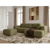 Image de Canapé angle L convertible coffre DENISE tissu texturé avec pouf vert angle droit BOBOCHIC 4 places