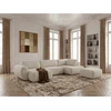 Image de Canapé panoramique convertible coffre DENISE tissu texturé avec pouf blanc angle gauche BOBOCHIC 6 places