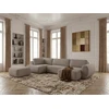 Image de Canapé panoramique convertible coffre DENISE tissu texturé avec pouf taupe angle droit BOBOCHIC 6 places