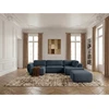 Image de Canapé panoramique convertible coffre DENISE tissu texturé avec pouf bleu foncé angle gauche BOBOCHIC 6 places