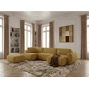 Image de Canapé panoramique convertible coffre DENISE tissu texturé avec pouf jaune angle droit BOBOCHIC 6 places
