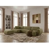 Image de Canapé panoramique convertible coffre DENISE tissu texturé avec pouf vert angle droit BOBOCHIC 6 places