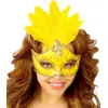 Image de Masque Loup Carnaval Brésil Néon Jaune avec Paillettes Or et Plumes   Accessoire Déguisement