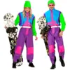 Image de Combinaison Snowboarder années 80 bleu-vert fluorescent   déguisement rétro avec ceinture - M