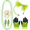 Image de Kit d'accessoires mode années 80 vert fluo   bandeau, bijoux, mitaines et bracelets