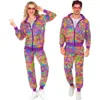 Image de Déguisement hippie Flower Power fluo pour adulte   veste et pantalon années 70 - L